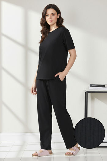 Buy Zivame 2 Mile Fashion Knit Poly Loungewear Set - Black Beauty